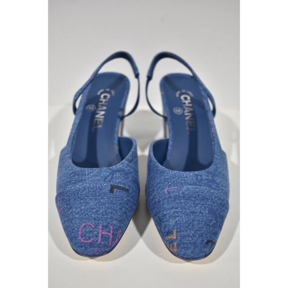 Chanel 22P Mademoiselle Coco Sling Light Blue Denim Slingback Sandal Heel 41.5 - Picture 5 of 10